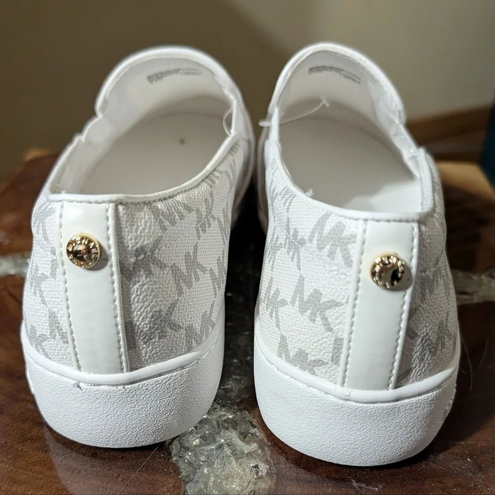 Michael Kors Teddi Sig Logo PVC Canvas Slip-on Sneakers sz 8.5 Grey on White - Picture 10 of 13